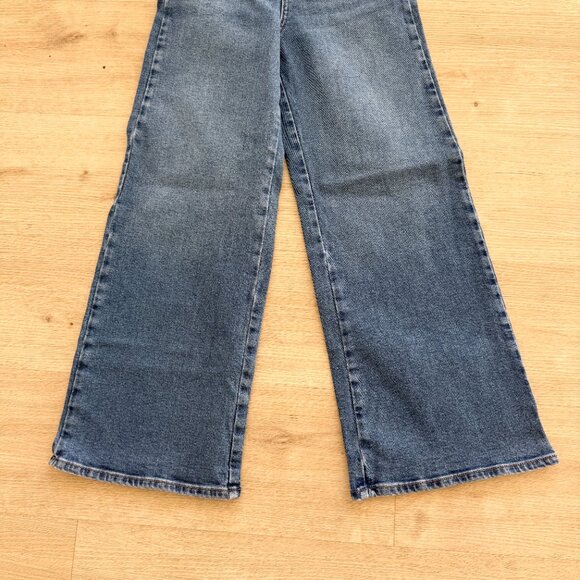 Zara Sailor Marine Jeans Wide Leg High Waist Crop Blue Gold Button Size 2 - Picture 5 of 7